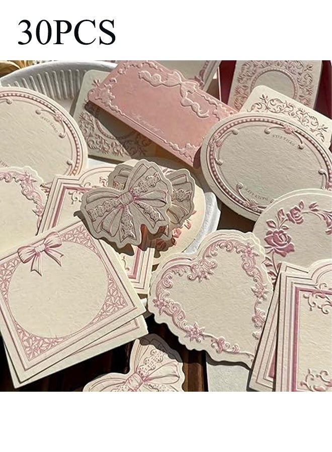 واي جيه مجموعة أوراق سكرابوكينغ قديمة الطراز بعدد 30 قطعة بحواف دانتيل وردية، مجموعة أدوات كتابة منقوشة بالزهور، أوراق كتابة زخرفية جمالية، مواد حرفية عتيقة لصناعة البطاقات، السكرابوكينغ والهدايا اليدوية، البطاقات التحية - Image 1